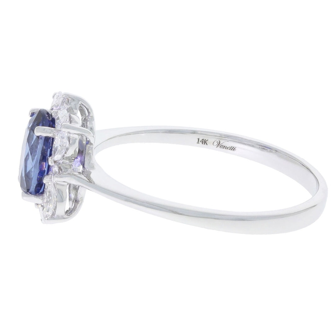 Sapphire Halo Ring 14K White Gold 1.10 CT