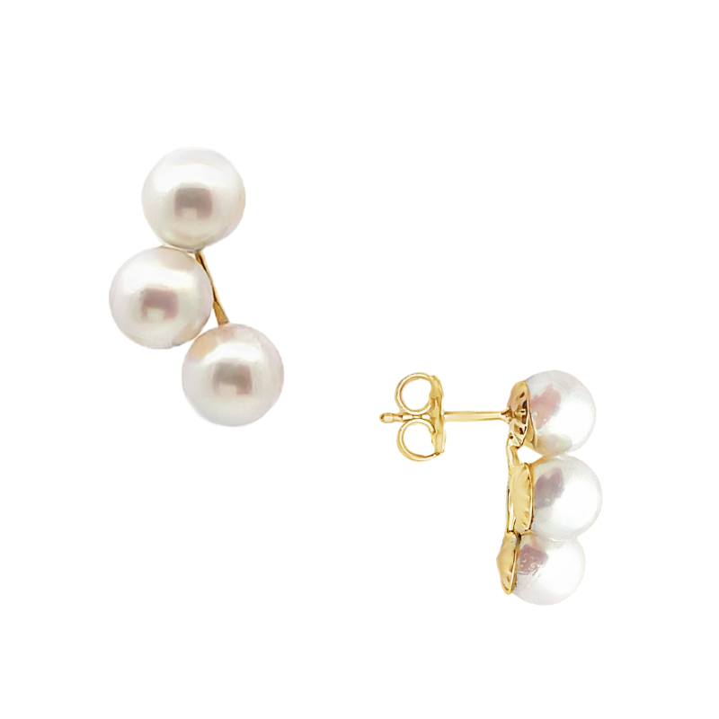 Trio Pearl Earrings 14K Yellow Gold