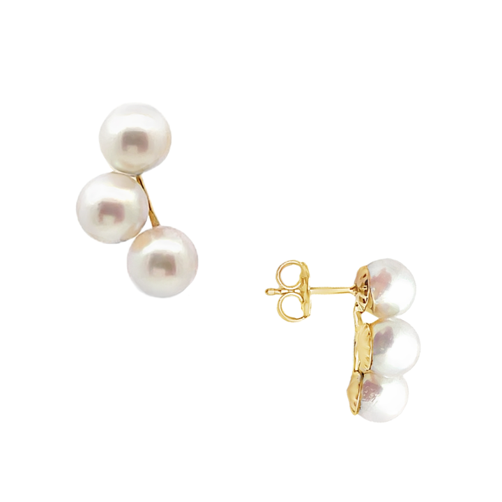 Trio Pearl Earrings 14K Yellow Gold