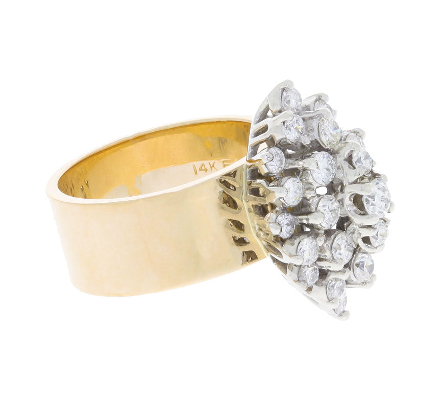 Diamond Cluster Cocktail Ring 14K Two Tone 1.13 CTW