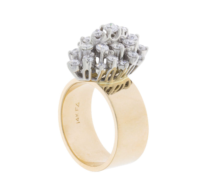 Diamond Cluster Cocktail Ring 14K Two Tone 1.13 CTW