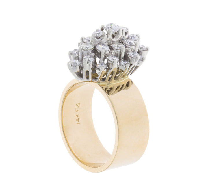 Diamond Cluster Cocktail Ring 14K Two Tone 1.13 CTW