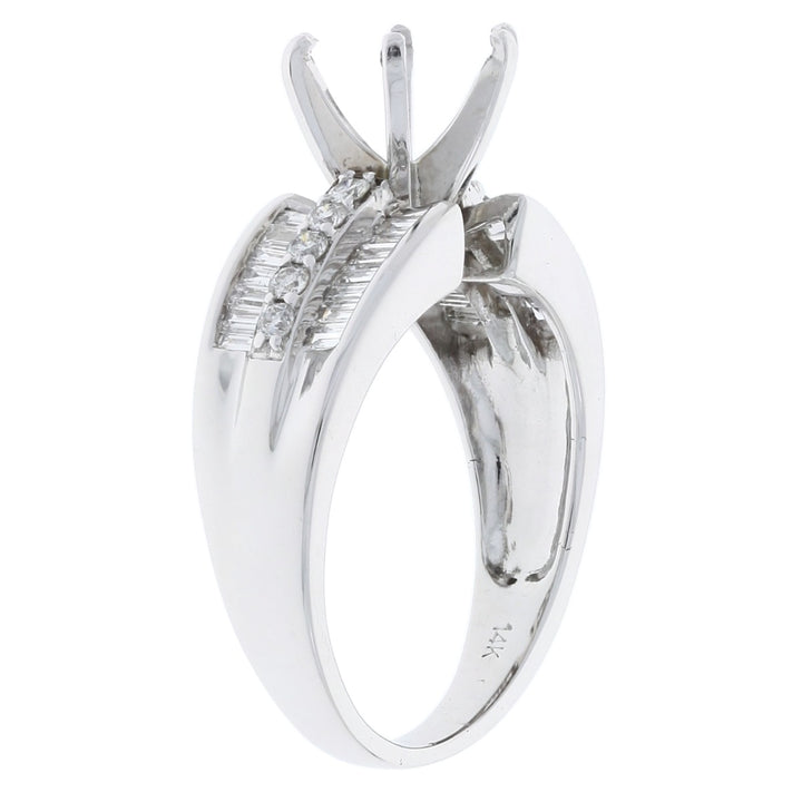 Round Diamond Baguette Setting 14K White Gold