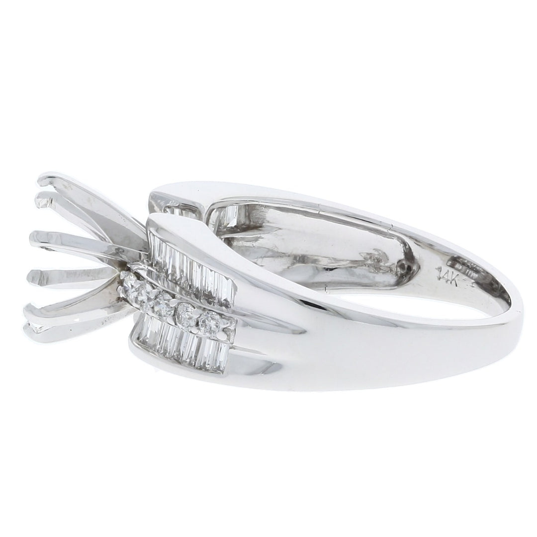 Round Diamond Baguette Setting 14K White Gold
