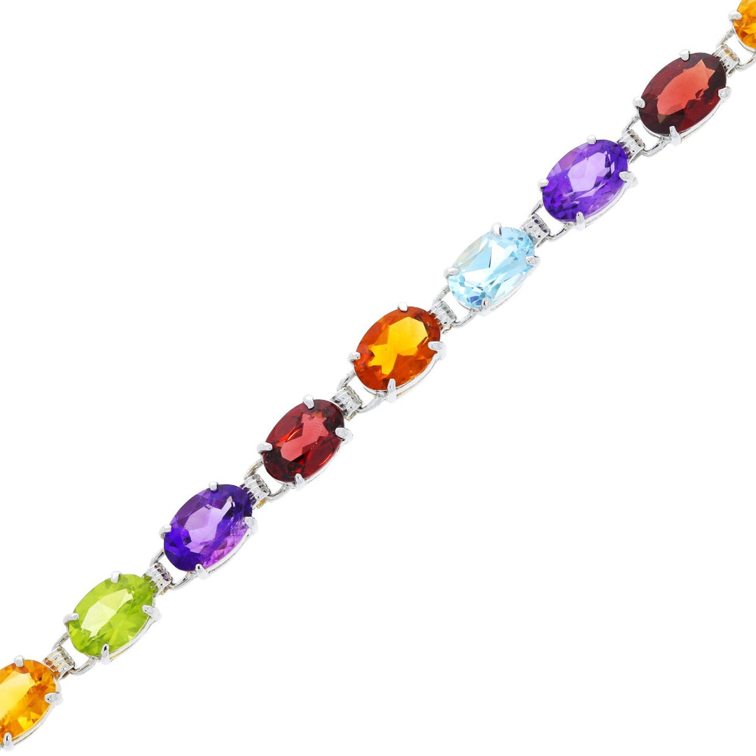 Multi Color Gemstone Bracelet 14K White Gold