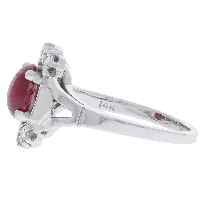 Cabochon Ruby Diamond Ring 14K White Gold 1.59 CT