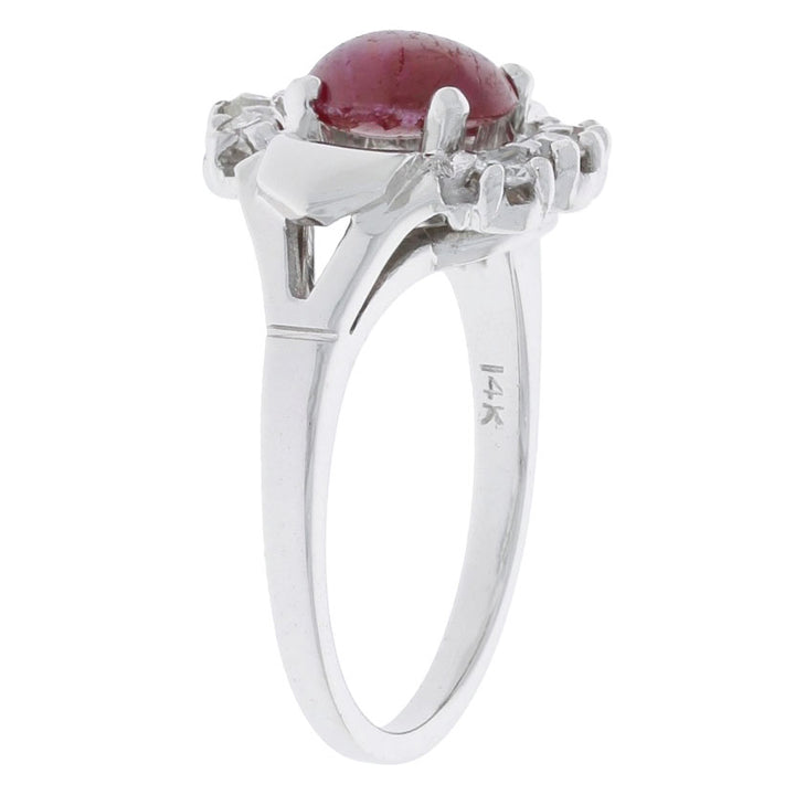 Cabochon Ruby Diamond Ring 14K White Gold 1.59 CT