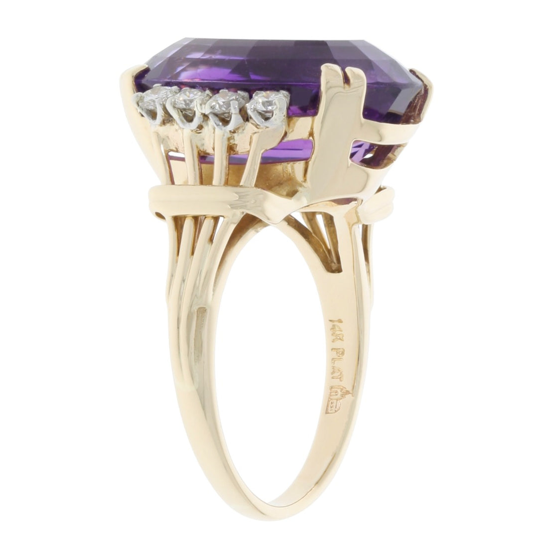 Oval Amethyst Diamond Ring 14K Yellow Gold 11.60CT