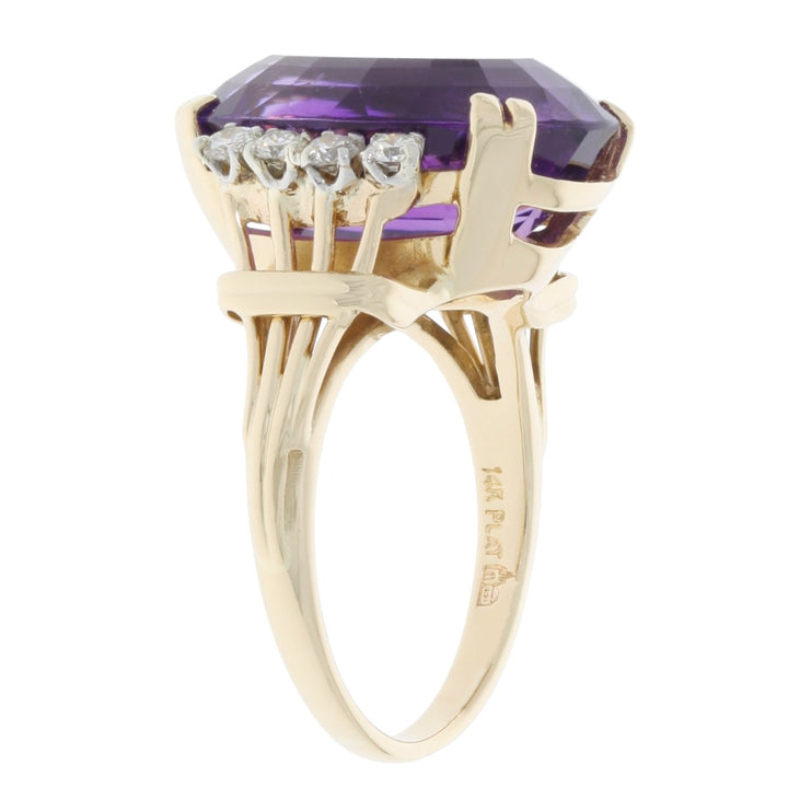 Oval Amethyst Diamond Ring 14K Yellow Gold 11.60CT