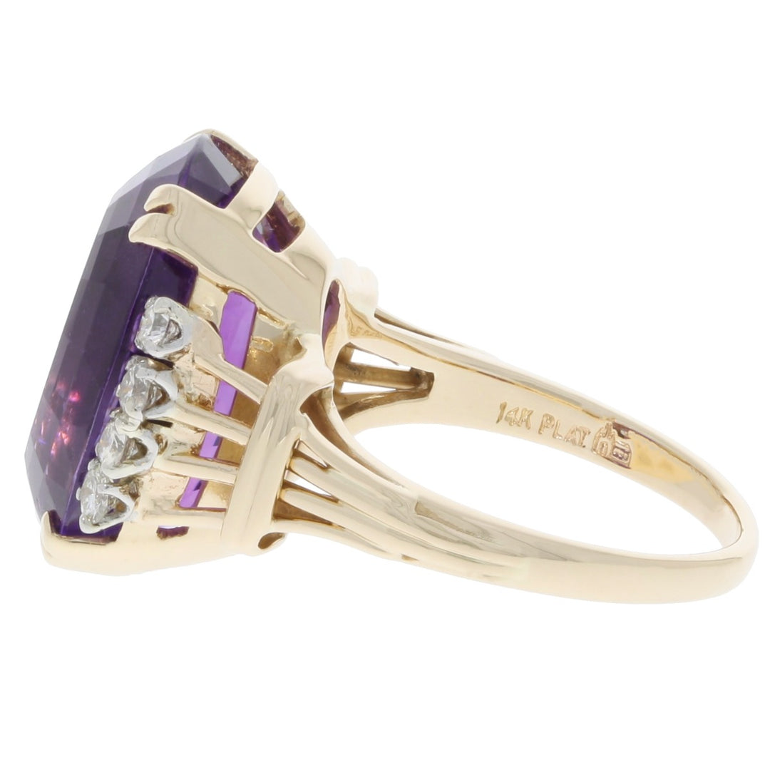 Oval Amethyst Diamond Ring 14K Yellow Gold 11.60CT