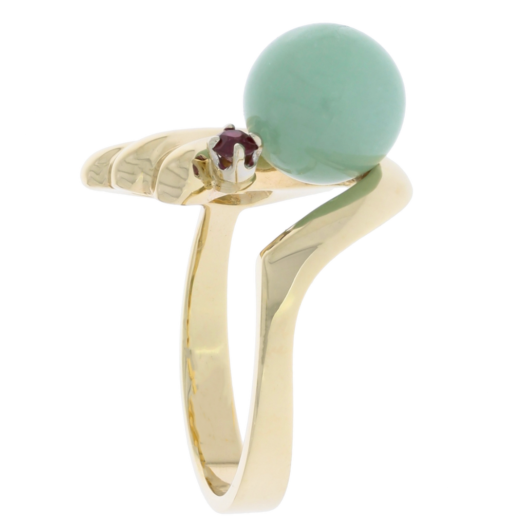 Jade and Ruby Ring 14K Yellow Gold