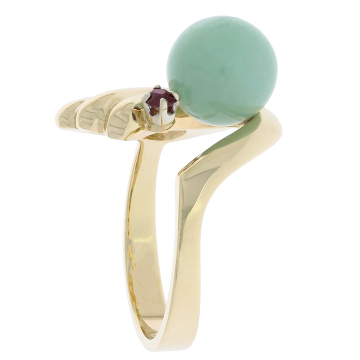 Jade and Ruby Ring 14K Yellow Gold