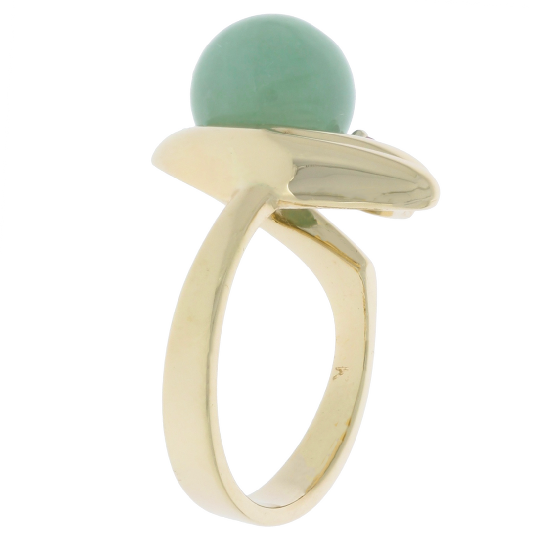 Jade and Ruby Ring 14K Yellow Gold
