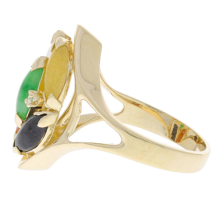 Multi Color Jade Cluster Ring 14K Yellow Gold