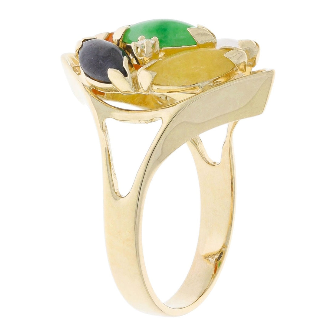 Multi Color Jade Cluster Ring 14K Yellow Gold