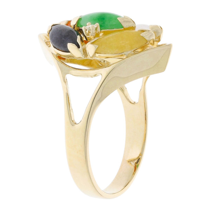 Multi Color Jade Cluster Ring 14K Yellow Gold