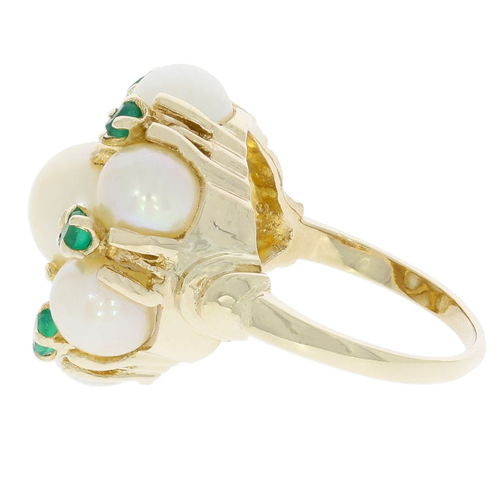 Pearl Emerald Cluster Ring 14K Yellow Gold