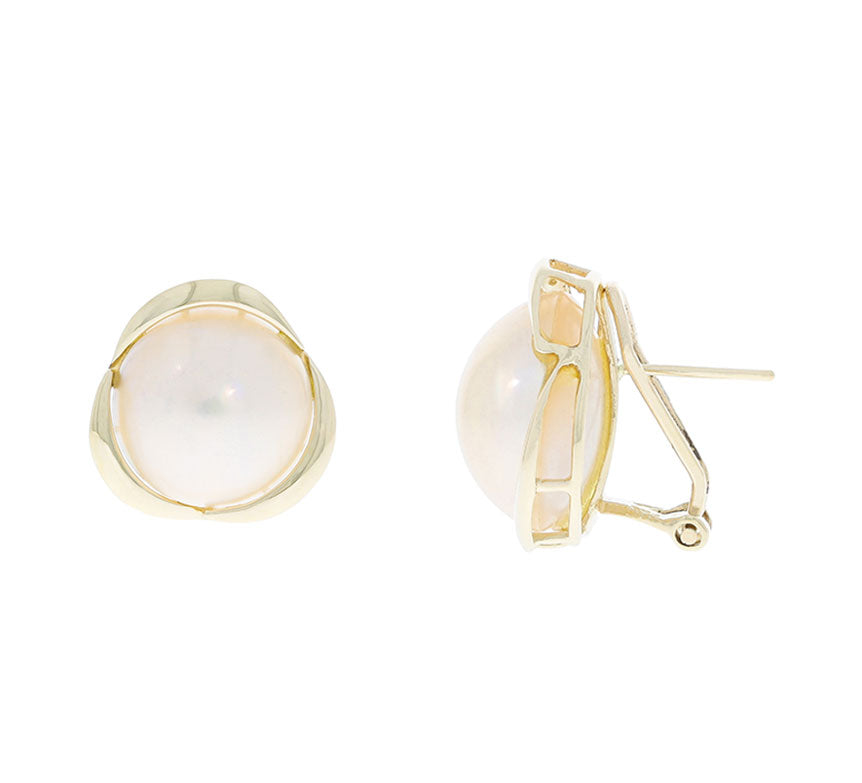 Mabe Pearl Button Earrings 14K Yellow Gold