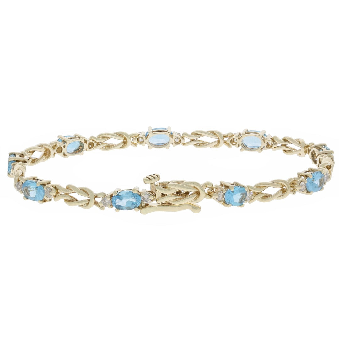 Sky Blue Topaz Love Knot Bracelet 14K Yellow Gold 4.32 CTW