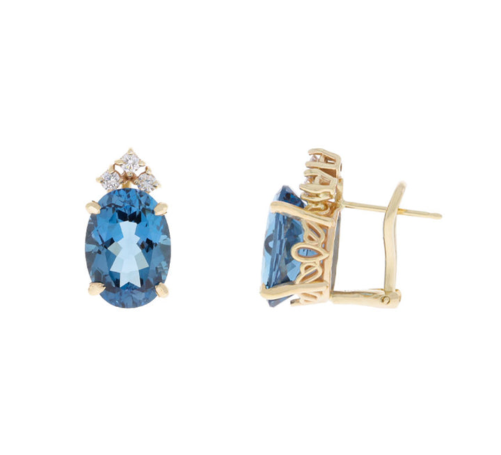 London Blue Topaz Diamond Earrings 14K Yellow Gold 14.68CTW