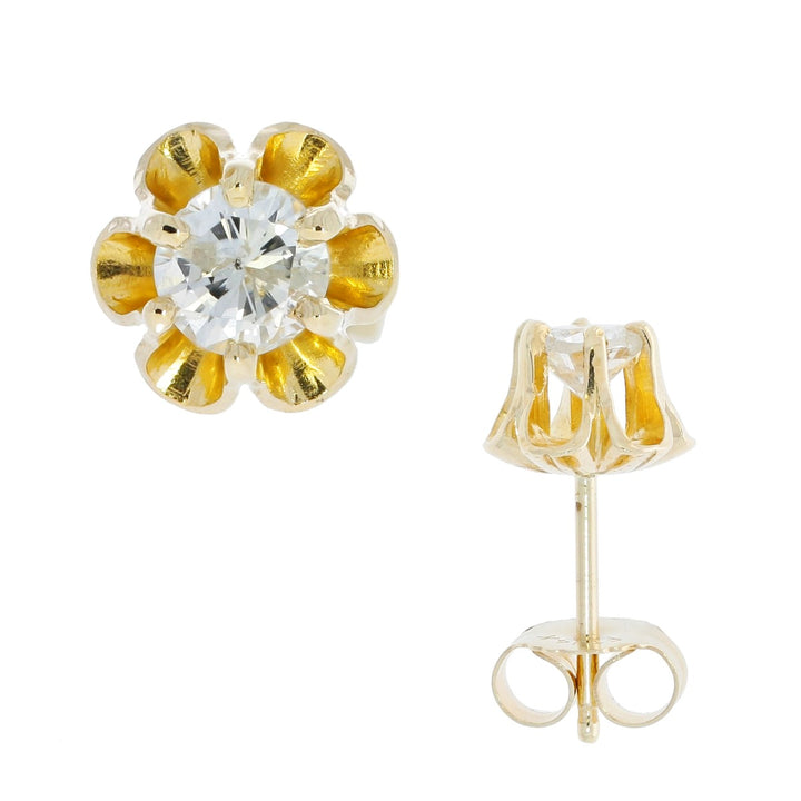Diamond Stud Butter Cup 14K Yellow Gold .50CTW
