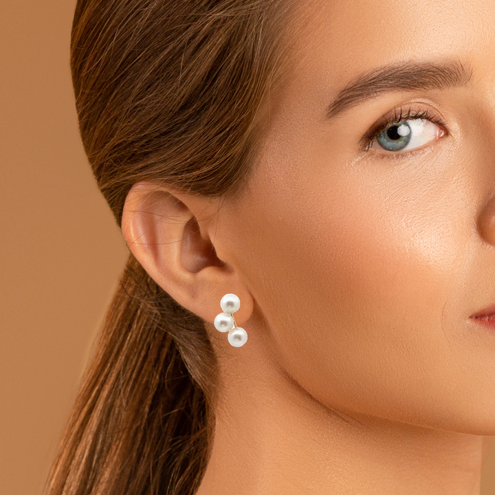 Trio Pearl Earrings 14K Yellow Gold
