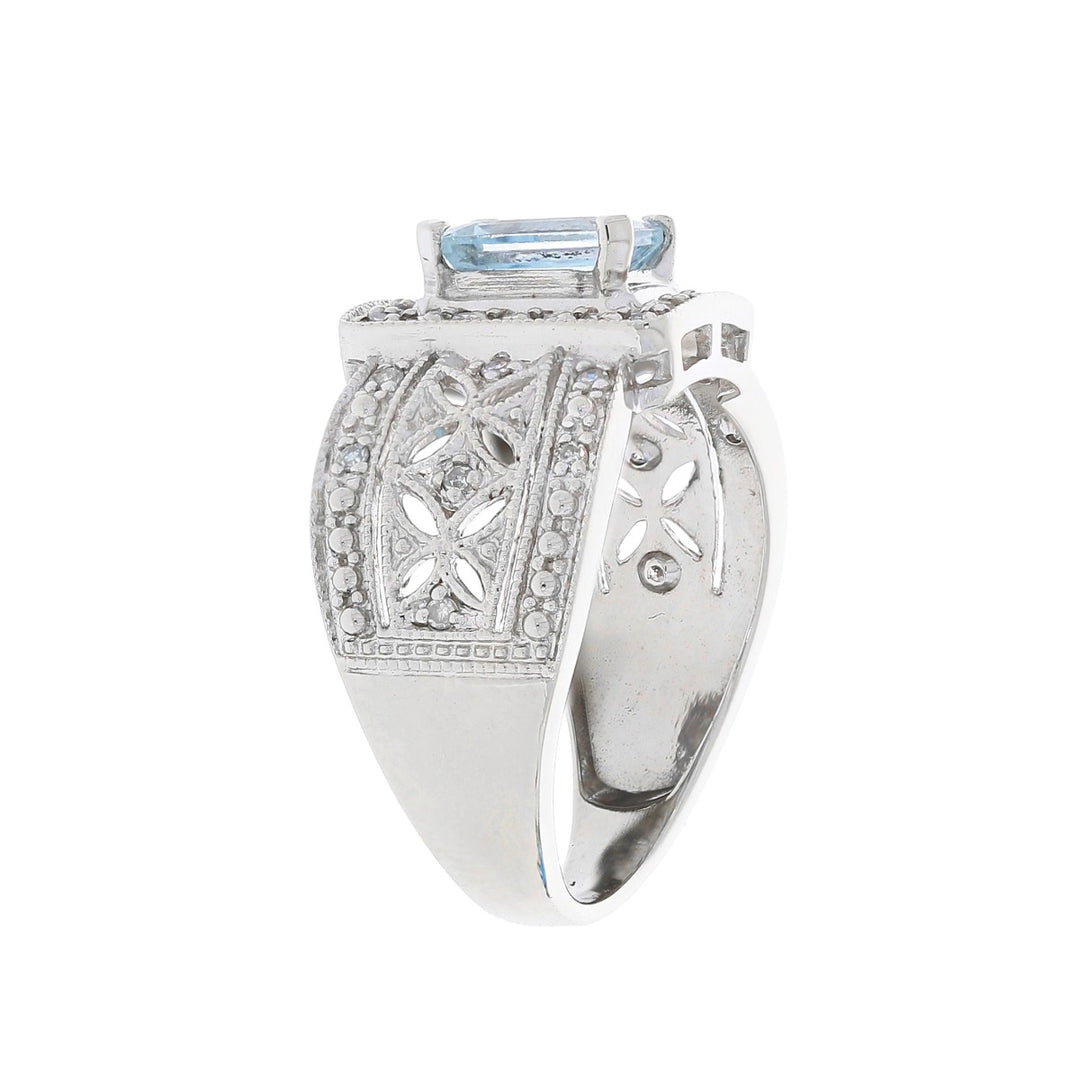 Aquamarine Diamond 14K White Gold Ring .80CT