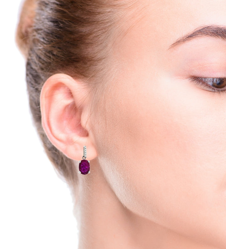 Ruby Diamond Drop Earrings 14K White Gold 1.45CTW