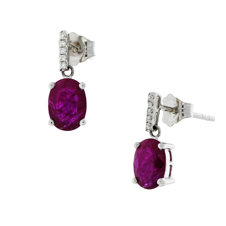 Ruby Diamond Drop Earrings 14K White Gold 1.45CTW