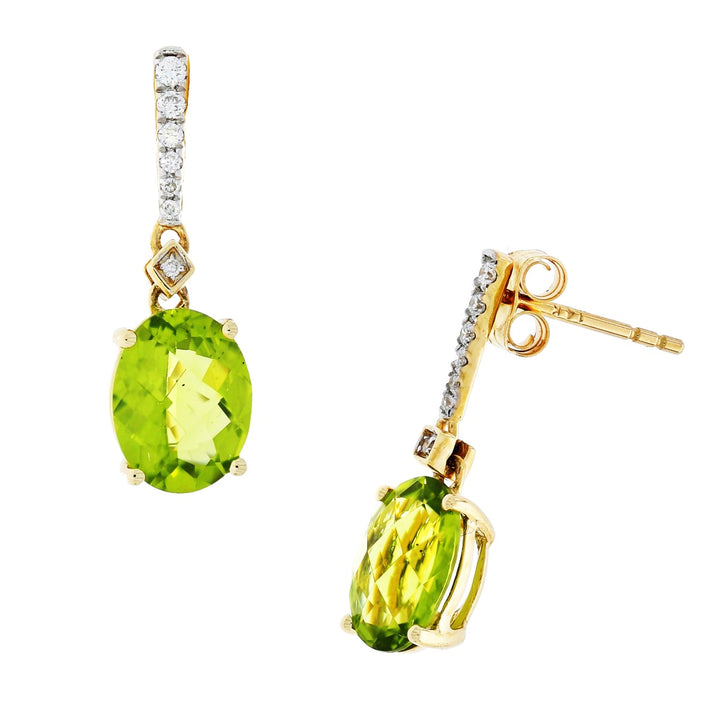Peridot Diamond Drop Earrings 14K Yellow Gold