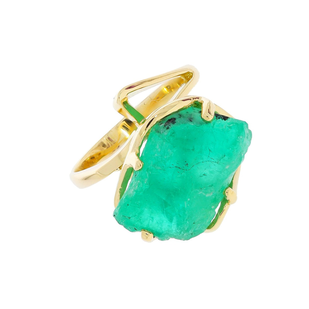 Raw Emerald Ring 14K Yellow Gold 11.40 CT