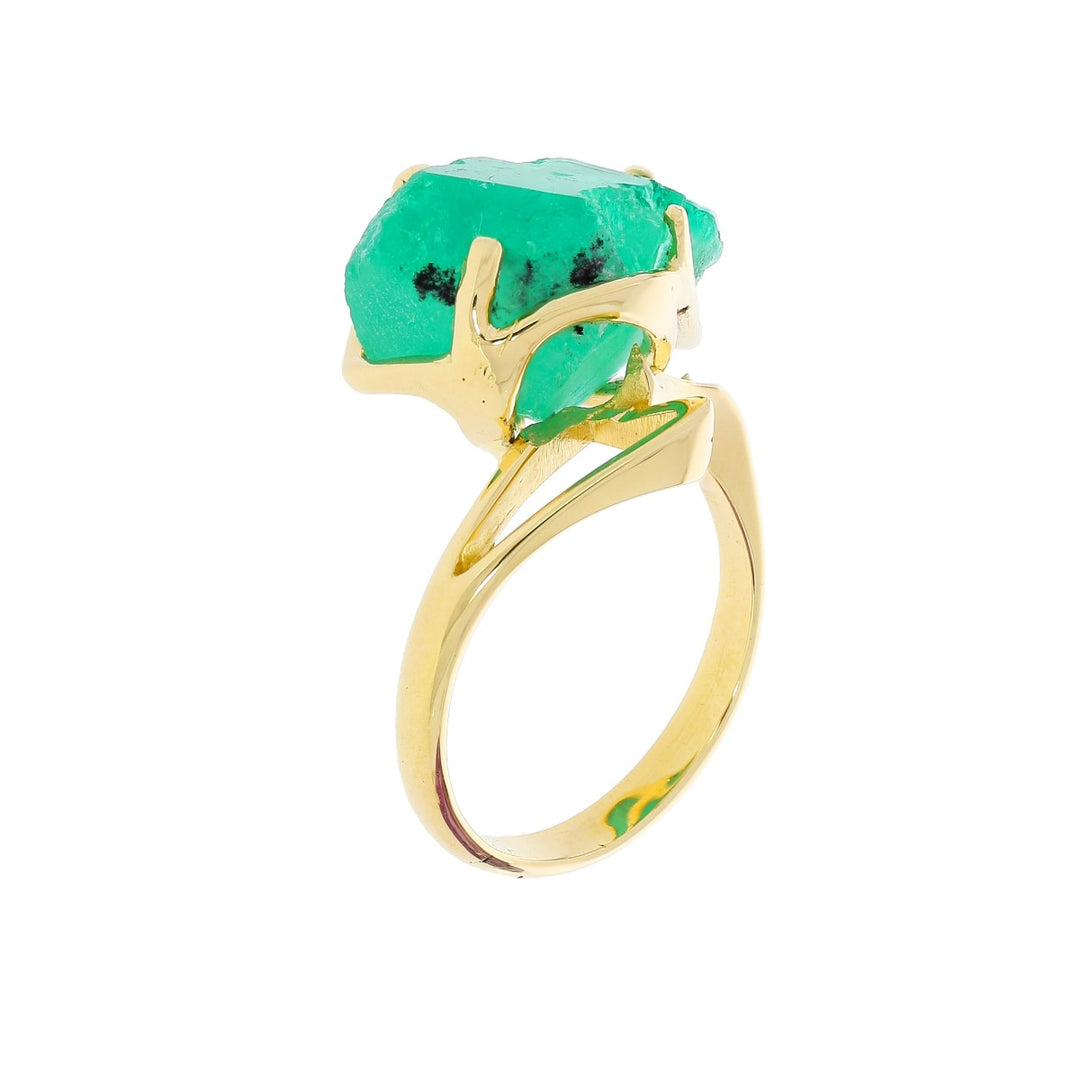 Raw Emerald Ring 14K Yellow Gold 11.40 CT