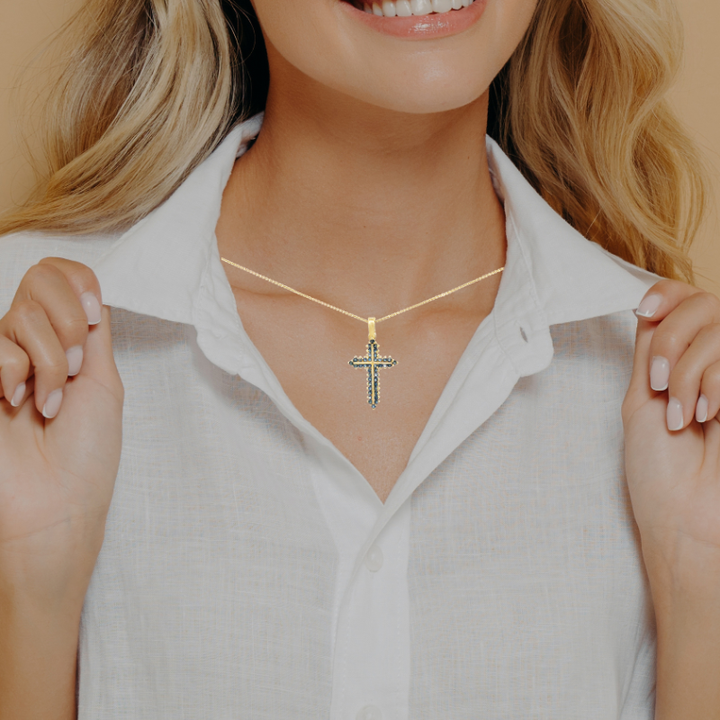 Sapphire Cross 14K Yellow Gold .88 CTW