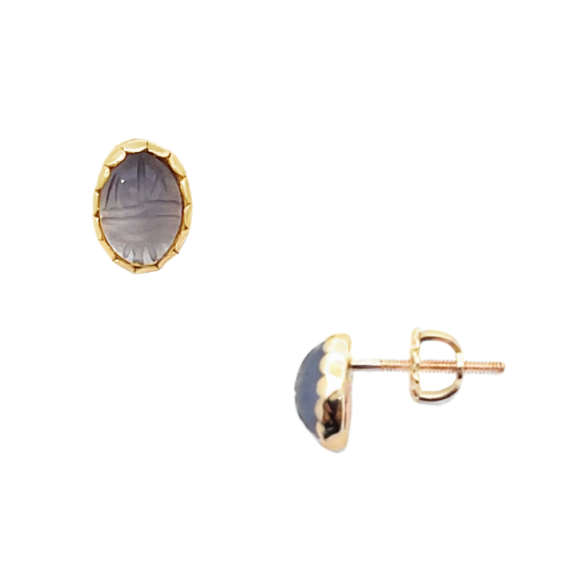 Carved Moon Stone Studs 14K Yellow Gold