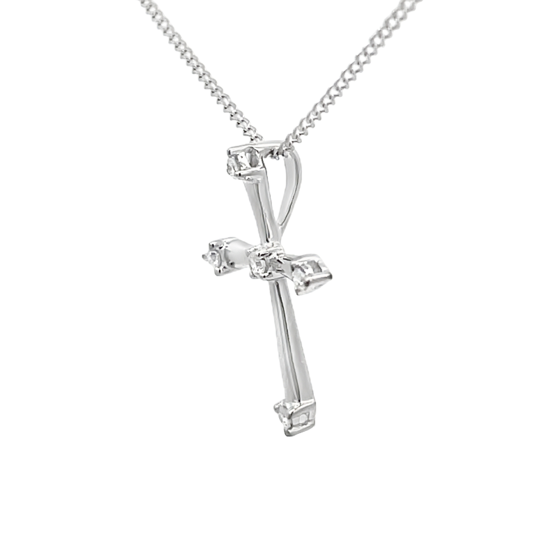 Diamond Accented Cross Pendant 18K White Gold .06 CTW