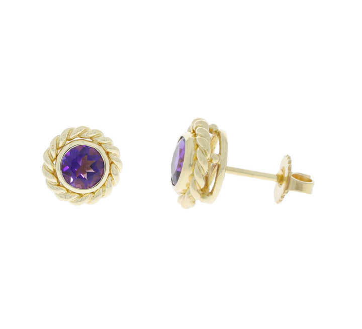 Tiffany & Co Amethyst Stud Earrings 18K Yellow Gold