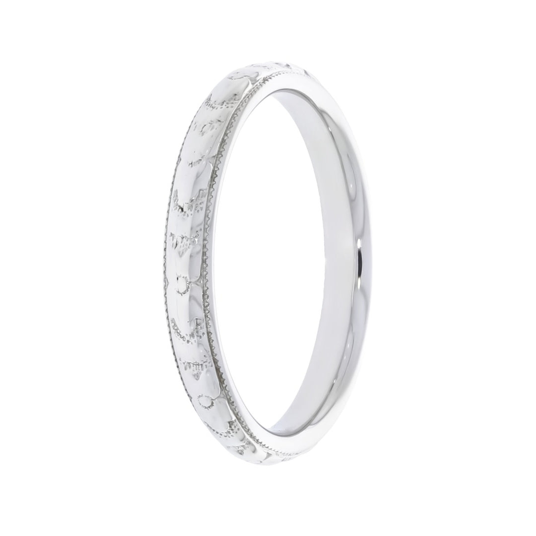 Engraved Vintage Band 18K White Gold