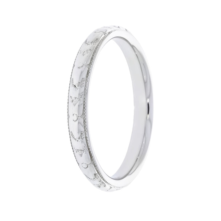 Engraved Vintage Band 18K White Gold