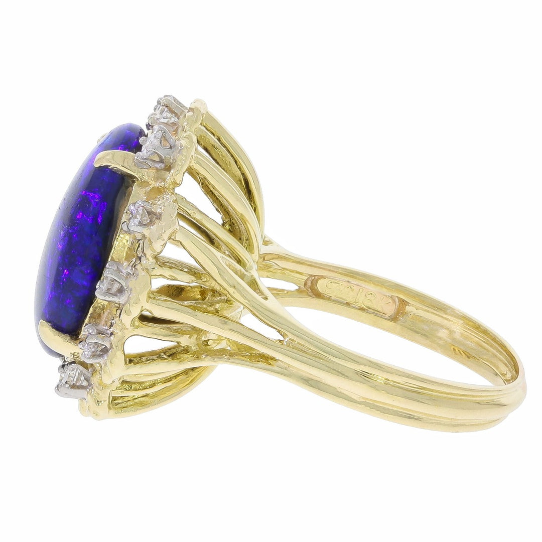 Vintage Black Opal Diamond Ring 18K Yellow Gold 5.01CT