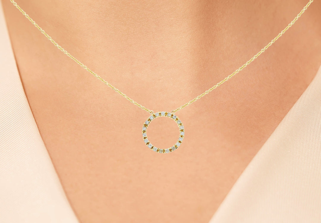 Circle Diamond Necklace 18K Yellow Gold .20CTW