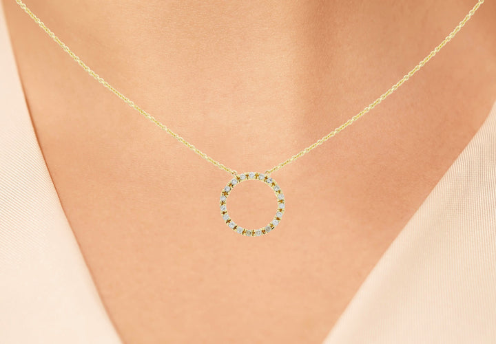 Circle Diamond Necklace 18K Yellow Gold .20CTW