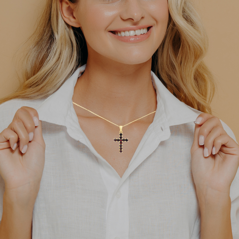 Garnet Cross Pendant 18K Yellow Gold 1.61 CTW