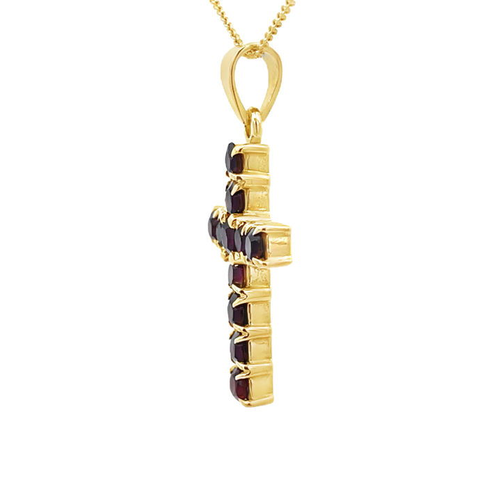 Garnet Cross Pendant 18K Yellow Gold 1.61 CTW
