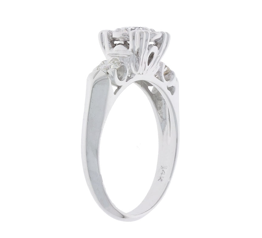 Diamond Engagement Ring 1950’s 14K White Gold .54 CTW