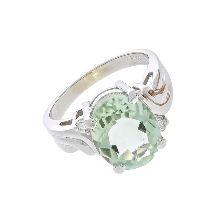 Green Amethyst Diamond Ring 14K White Gold 4 CT