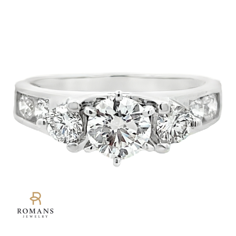 Three-Stone Diamond Engagement Ring Channel-Set Accents 14K White Gold