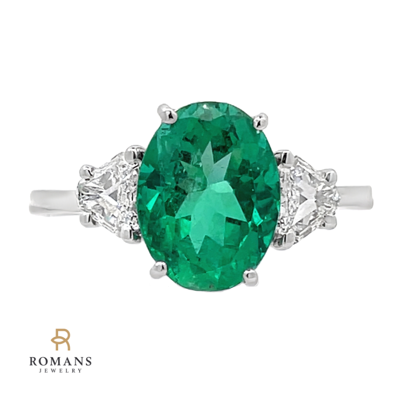 Oval Emerald Diamond Ring Platinum 3.94CT GIA