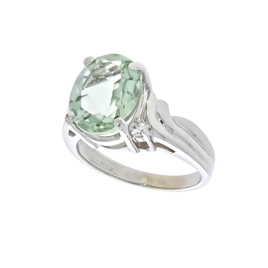 Green Amethyst Diamond Ring 14K White Gold 4 CT