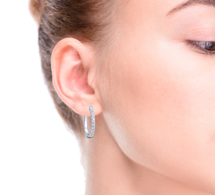Diamond Oval Hoop Earring 14K White Gold .53CTW