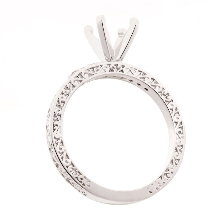 Filigree Pattern Diamond Setting 14K White Gold